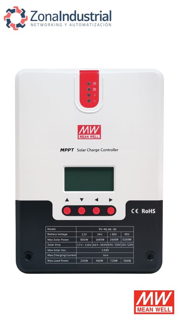 Controlador de carga solar MPPT 60A, voltajes 12,24,36,48V Serie PV-ML