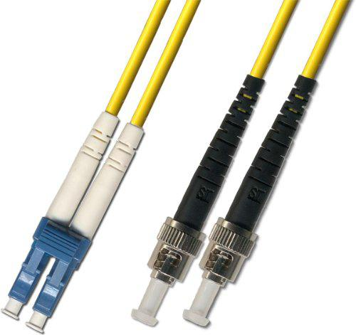 LC/UPC-ST/UPC Duplex SM 9/125 Fiber Patch Cable, 2.0mm Riser Yellow Jacket, 1M