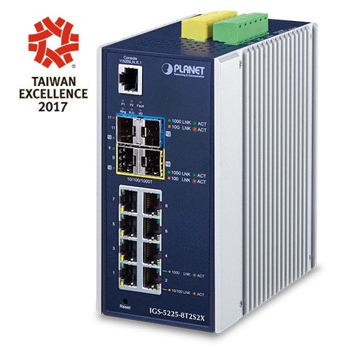 [IGS-5225-8T2S2X] Switch Ethernet Administrado Industrial L3 de 8 Puertos 10/100/1000T + 2 Puertos 100/1000X SFP + 2 Puertos 10G SFP+ (-40~75 Grados C)