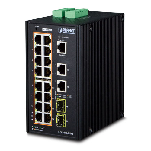 [IGS-20160HPT] Switch Ethernet Administrado Industrial L3 de 16 Puertos 10/100/1000T 802.3at PoE + 2 Puertos 10/100/1000T + 2 Puertos 1G/2.5G SFP
