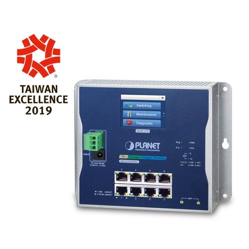 [WGS-5225-8T2SV] Switch industrial L2+ de 8 puertos 10/100/1000T + 2 puertos 1G/2.5G SFP gestionado para montaje en pared con pantalla táctil LCD