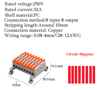 Conector riel DIN 8 Pines tipo WAGO