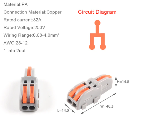 Derivación 1 entrada x 2 salidas tipo WAGO naranjo
