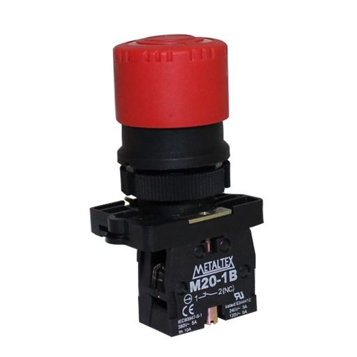[P20AXR-R-1B] Botón de emergencia tipo hongo 30mm plástico 1NC serie P20
