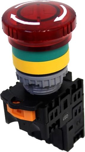 [TN2IK2R-L1A] Botón de emergencia tipo hongo con traba iluminado plástico 1NA serie TN2