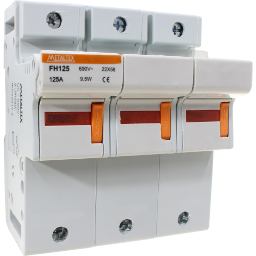Portafusible metaltex 22x58mm 125A con identificador de fusible quemado serie FH