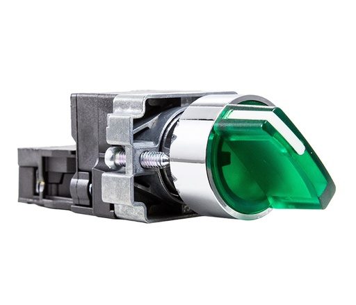[M20ICR2-G7-1A] Selector iluminado, 2 posiciones fijas 90°, 24 VCA/VCC, verde, 1NA