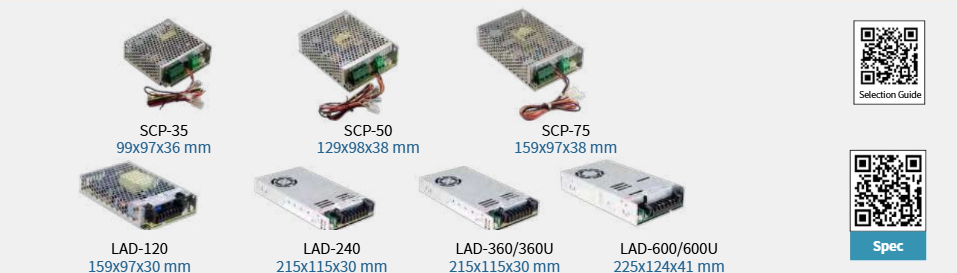 Fuentes de poder con UPS series SCP y la nueva LAD para potencias de 120, 240, 360 y 600W. Revise el QR para más detalles