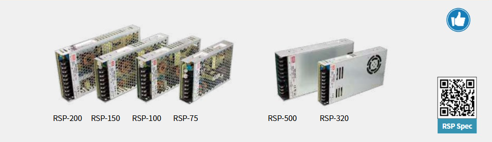 Fuentes de poder meanwell series RSP-75 a RSP-500 con código QR