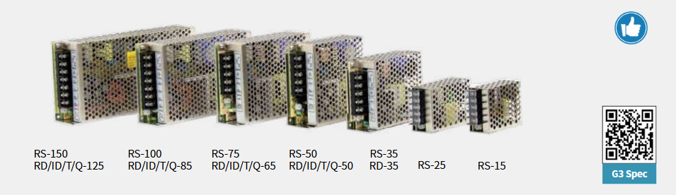 Fuentes de poder mean well potencias de 15W hasta 150W con 1 salida 2 salidas 3 salidas y hasta 4 salidas Revise QR para detalles técnicos