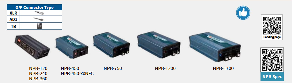 Cargador intelignete serie NPB desde 120W a 1700W con QR