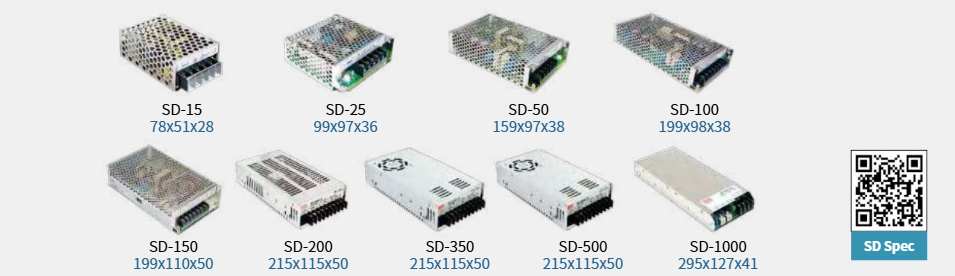 modelos de la serie SD conversores DC-DC meanwell para gabinete con código QR