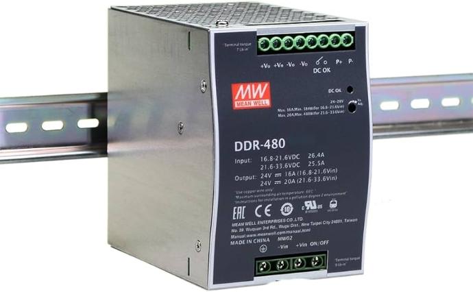 Conversor DC-DC Mean Well Serie DDR-480 para riel DIN