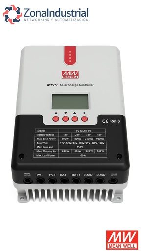Controlador de carga solar MPPT 60A, voltajes 12,24,36,48V Serie PV-ML