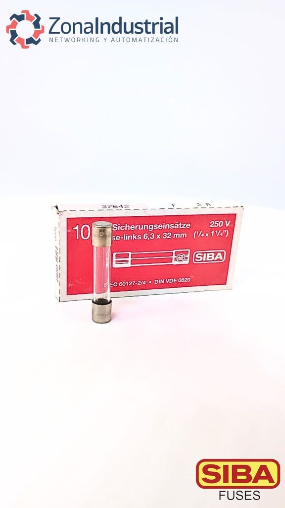 Fusible SIBA 6.3x32mm, vídrio L, 250V ac, curva F (Rápido)