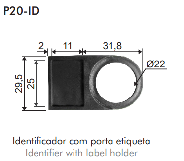 Identificador plástico con porta etiqueta para botón P20/M20