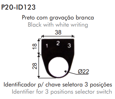 Identificador plástico para selectora 22mm grabado 1-2-3