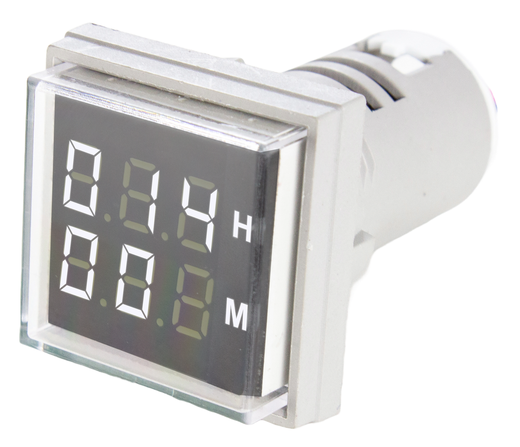 Indicador Digital Horas y Minutos, 220/380VCA, 22mm, cuadrado, color Blanco