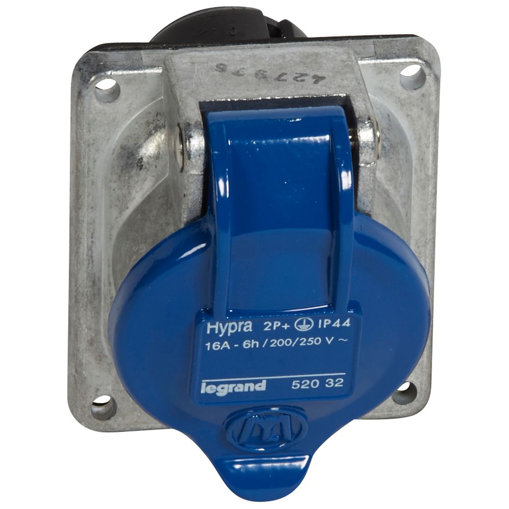 Toma Hypra Embutida Fija 2P + T, 200/250 V, 16 A - IP 44 - Metálica