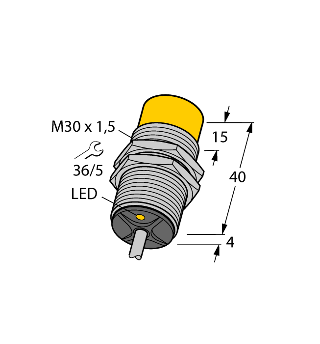 Inductive Sensor, M30 x 1.5, sw dist. 15 mm, Cable 2 m., IP67