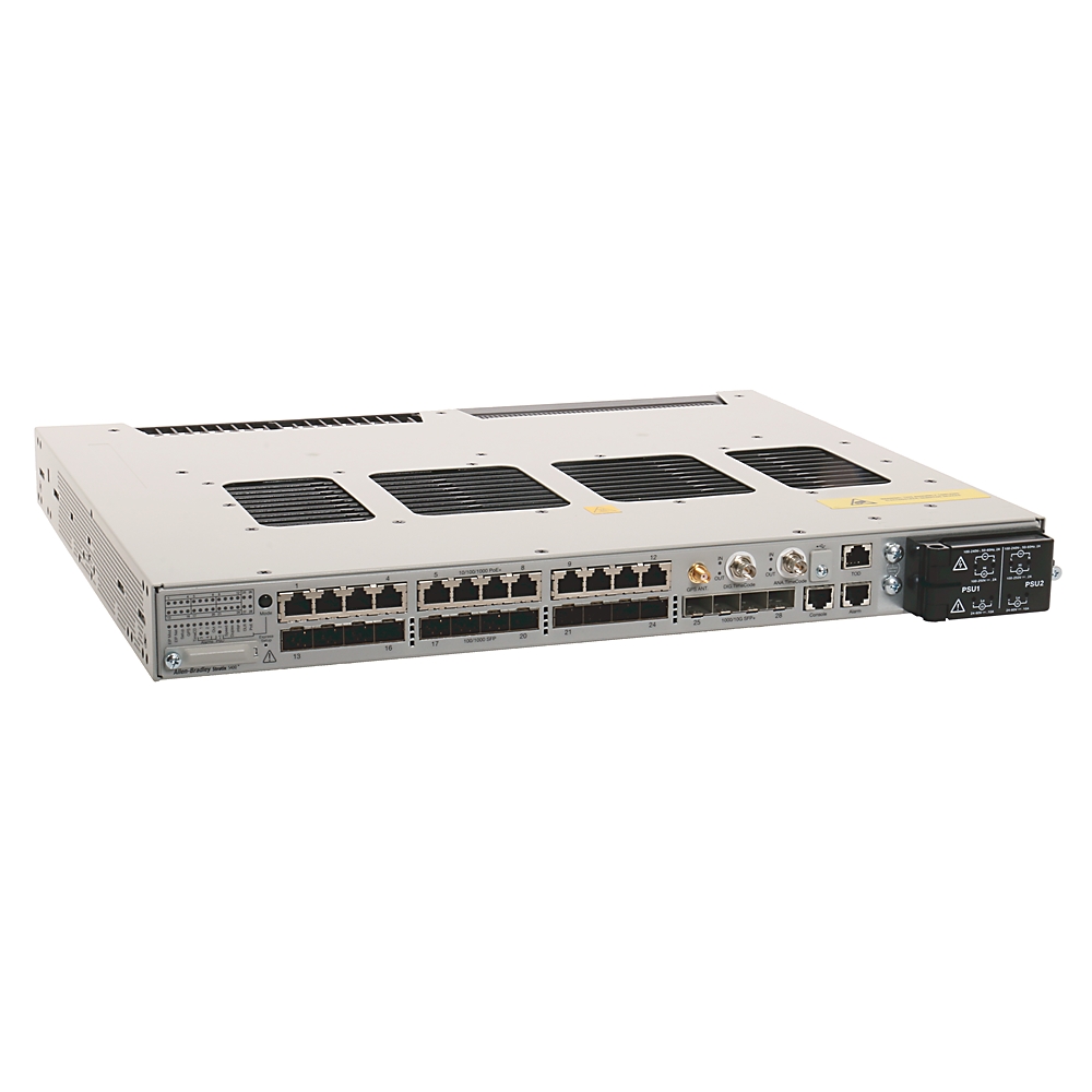 Stratix 5410 Ethernet Switch, 12 PoE 100/1G Ports, 12 SFP 100/1G Slots, 4 SFP 1G/10G Slots, Layer 3 FW, Single AC/High DC Power Supply