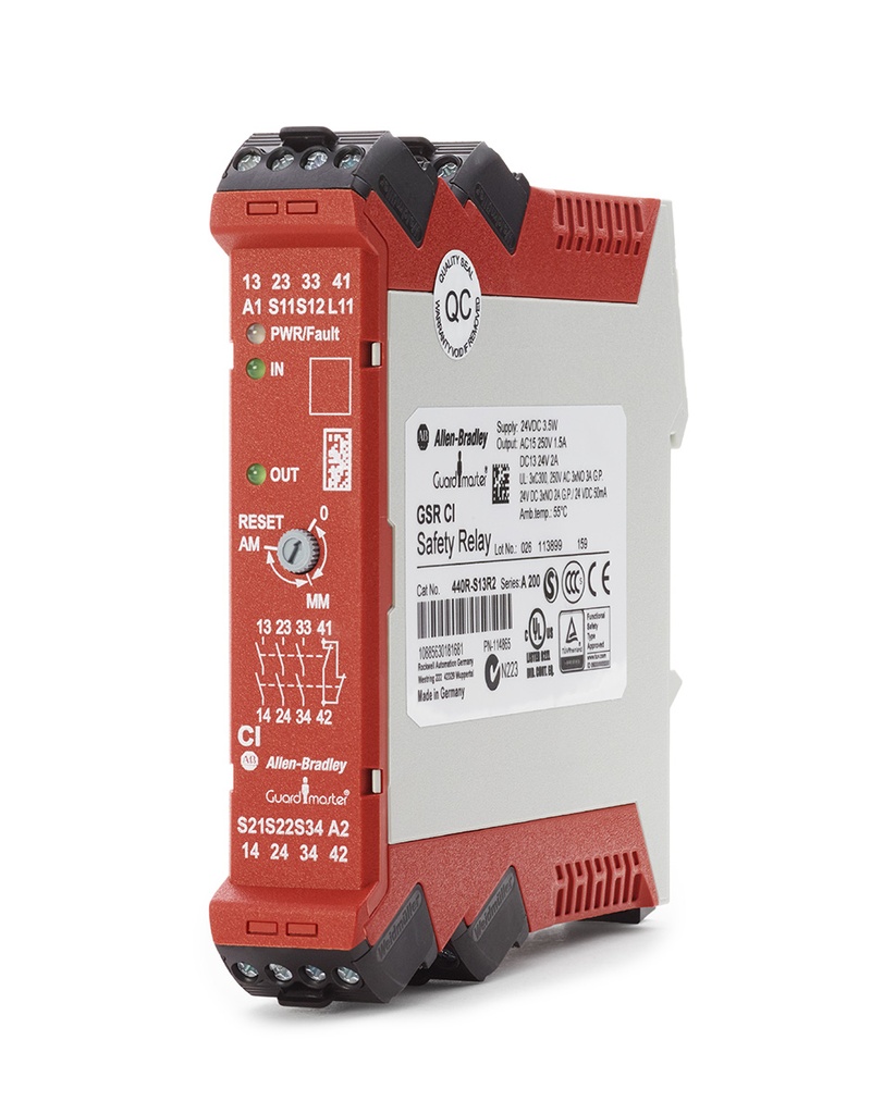 Guardmaster Compatibility Input Safety Relay (CI), 1 Dual Channel Universal Input, 1 N.C. Immediate Auxiliary Outputs