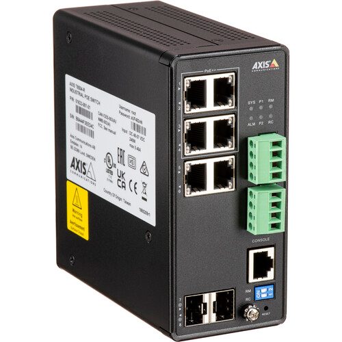 4-port managed industrial PoE++ Gigabit switc, with 2 x RJ45 and 2x SFP data ports