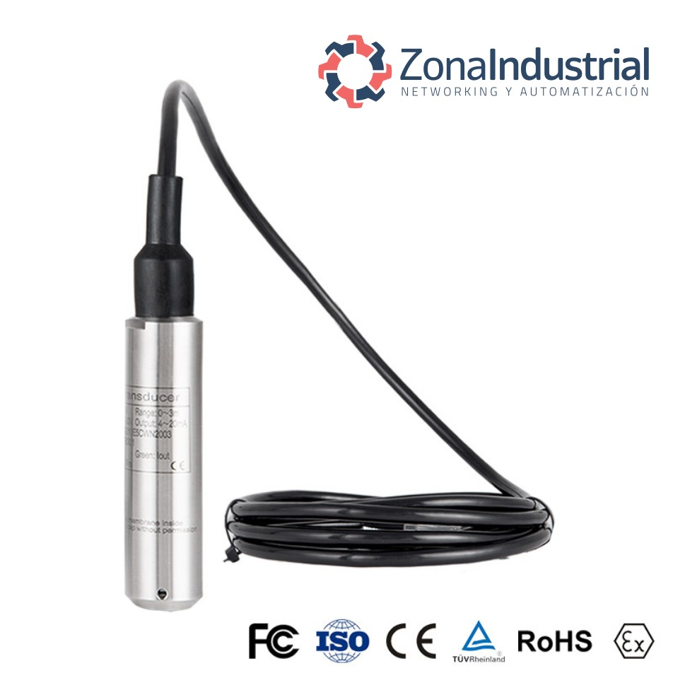 Sensor de Nivel Hidrostático para Pozo Agua 4 a 20mA 80 Metros de Cable 0.5%FS