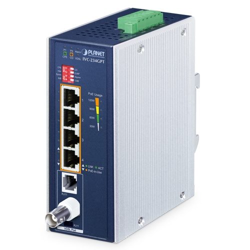 PLANET IVC-234GPT Extensor Industrial PoE+ a VDSL2 con 4 Puertos Gigabit