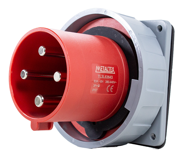 Toma de corriente negativa 63A 3P+E-6H - Roja - IP67