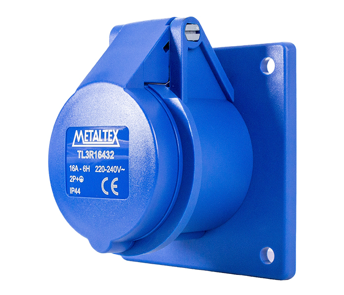 Toma de Panel 16A 2P+E-6H - Azul - IP44