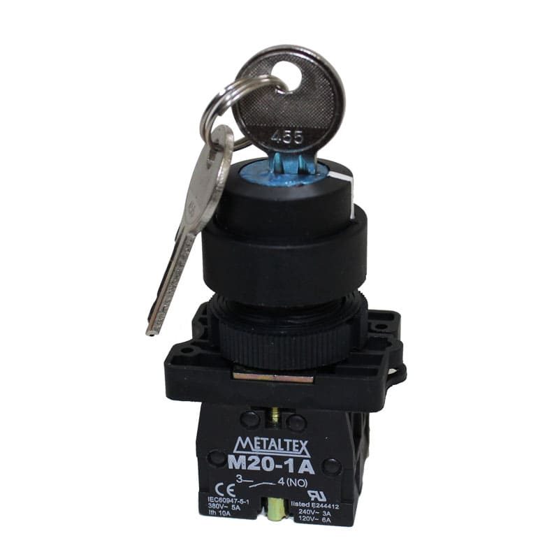 Selector con llave plástico 2 y 3 posiciones fijas 22mm serie P20