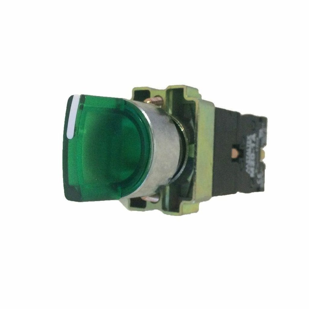 Interruptor Selector Iluminado Verde 2 Posiciones Fijas 2NO 22mm 24VCA/VCC
