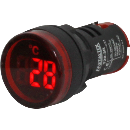 Indicador digital de temperatura 3 dígitos rojo 50-380VAC 22mm Serie T20