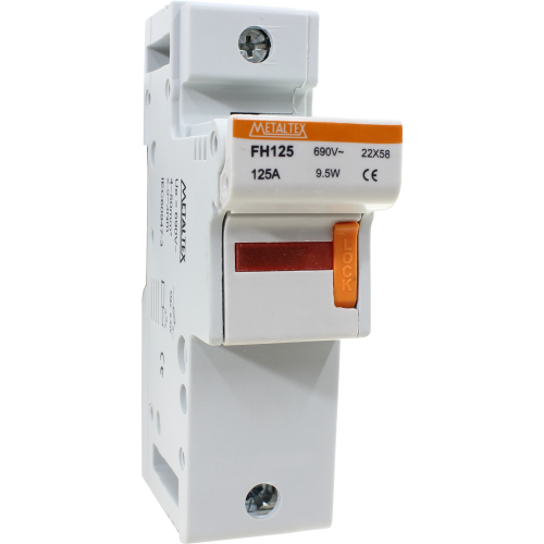 Portafusible metaltex 22x58mm 125A con identificador de fusible quemado serie FH