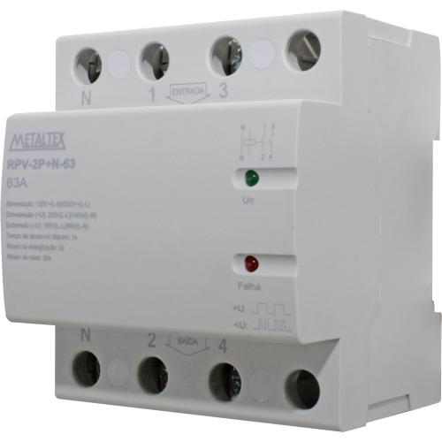 Relé de protección sobre y sub tensión modular 2 polos + neutro 127 a 220V 63A serie RPV