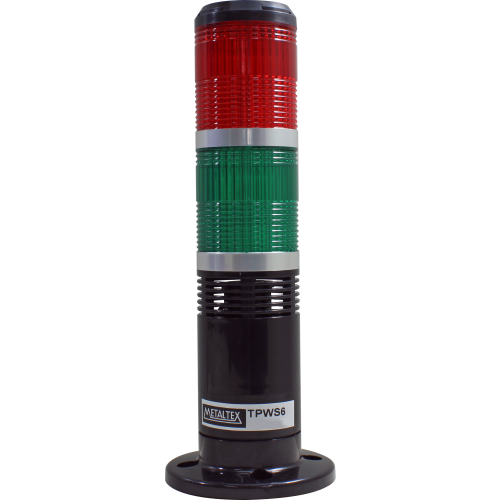 Torre 60mm señalizador base negra hasta 4 lentes, luz pulsante o continua, sonoro serie TPWS