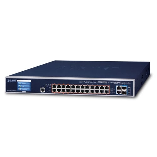 L3 24 puertos 10/100/1000T 802.3bt PoE + 2 puertos 10GBEAS-T + Switch administrado 10G SFP+ de 2 puertos con pantalla táctil LCD y alimentación redundante