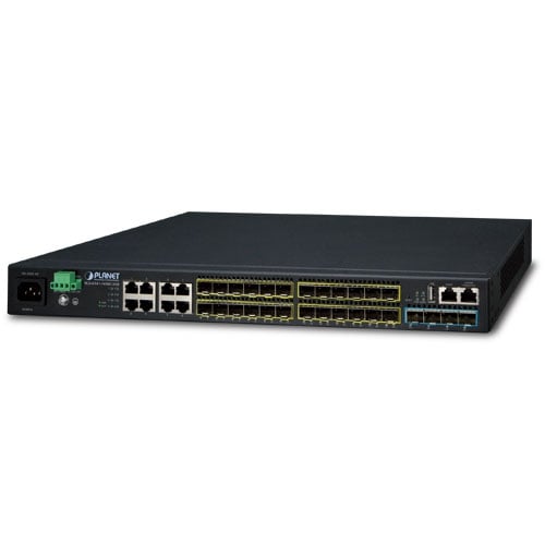 Capa 3, 16 puertos 100/1000X SFP + 8 puertos Gigabit TP/SFP + Switch administrado apilable 10G SFP+ de 4 puertos (100~240 V CA, 36-75 V CC)