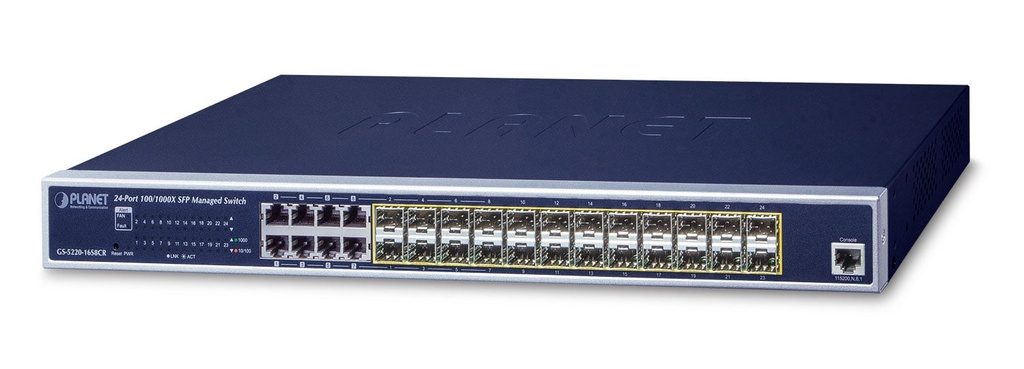Switch L2+ 24 puertos 100/1000X SFP + Switch administrado TP compartido de 8 puertos + Alimentación CA/CC redundante