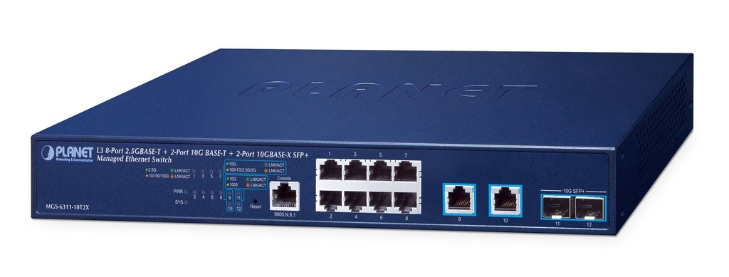 Switch Ethernet administrado L3 de 8 puertos 2.5GBASE-T + 2 puertos 10GBASE-T + 2 puertos 10GBASE-X SFP+