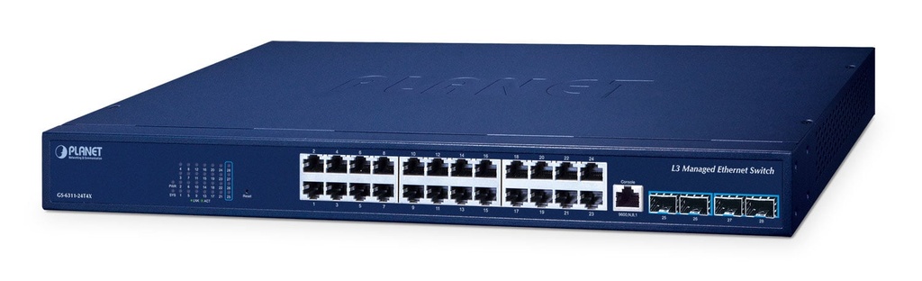 Switch Ethernet administrado L3 de 24 puertos 10/100/1000T + 4 puertos 10G SFP+