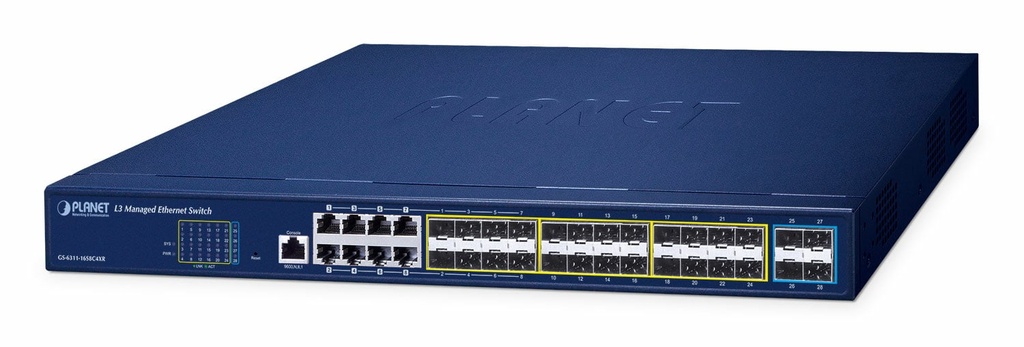 L3 16 puertos 100/1000X SFP + 8 puertos Gigabit TP/SFP + Switch Ethernet administrado 10G SFP+ de 4 puertos con alimentación redundante de 36-72 VCC