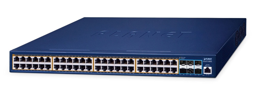 Switch Ethernet administrado L3 de 48 puertos 10/100/1000T 802.3at PoE + 6 puertos 10G SFP+