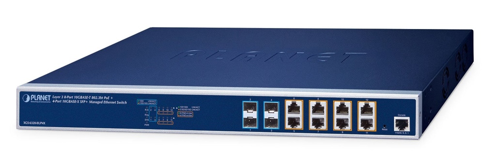 Switch Ethernet administrado Capa 3 de 8 puertos 10GBASE-T 95W 802.3bt PoE + 4 puertos 10GBASE-X SFP+