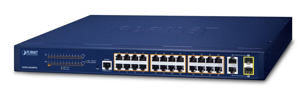 Switch Ethernet administrado combinado de 24 puertos 10/100TX 802.3at PoE + 2 puertos Gigabit TP/SFP