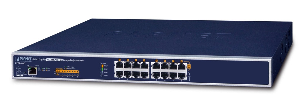 Concentrador de inyector administrado PoE++ Gigabit 802.3bt de 8 puertos (400 vatios)