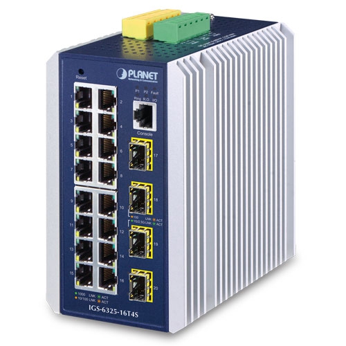 Switch Ethernet administrado SFP industrial L3 de 16 puertos 10/100/1000T + 4 puertos 100/1000X