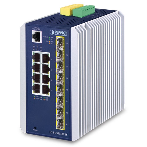 Switch Ethernet administrado SFP industrial L3 de 8 puertos 10/100/1000T + 8 puertos 100/1000X