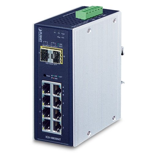 Switch Gigabit Administrado Industrial de 8 Puertos 10/100/1000T + 2 Puertos 1G/2.5G SFP (-40~75 Grados C)